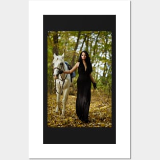 Woman with horse in the forest Posters and Art